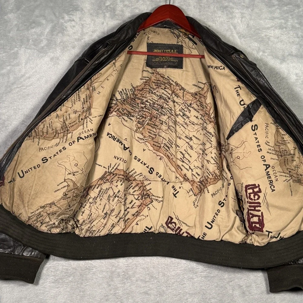 Vintage A2 Flight Leather Jacket Mens L Bomber US Army Air Force Brown - Picture 5 of 13